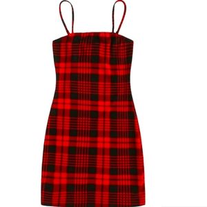 Tartan pattern bodycon thin strap dress